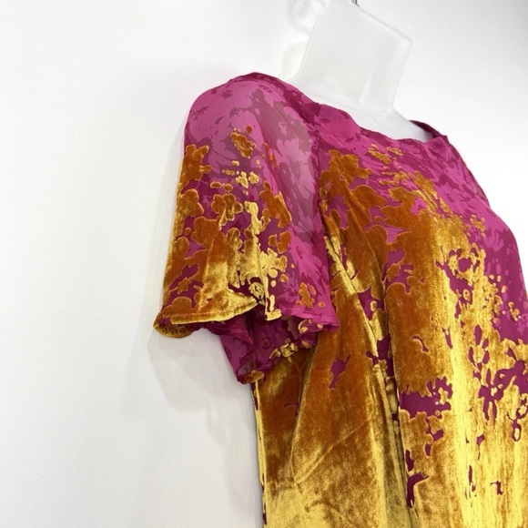 Anthropologie Maeve Top Women S Ombré Shimmer Tee Velvet Burnout Flutter Sleeve - Picture 4 of 7